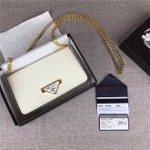 Designer Prada 1BP006 Lux Chain White Leather Shoulder Bag CY00699