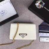 Designer Prada 1BP006 Lux Chain White Leather Shoulder Bag CY00699