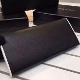 Prada 1MH132 Black Saffiano Leather Long Fold Wallet With White Trimming Replica CY00725