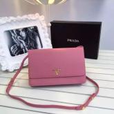 Replica Prada Pink Saffiano Leather Wallet With Strap Clutch Bag 1M1361 CY00808