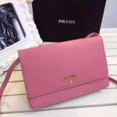 Replica Prada Pink Saffiano Leather Wallet With Strap Clutch Bag 1M1361 CY00808