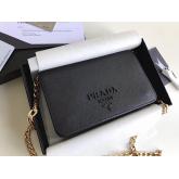 Prada Saffiano Leather Wallet Bag Monochrome 1BP012 Black CY00814