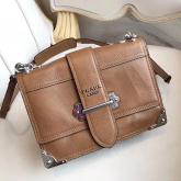 Designer Prada Cahier Leather Shoulder Bag 1BD095 Brown CY00888