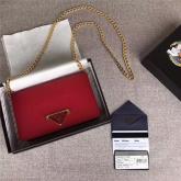 Designer Prada 1BP006 Lux Chain Red Leather Shoulder Bag CY00898