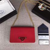 Designer Prada 1BP006 Lux Chain Red Leather Shoulder Bag CY00898