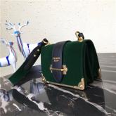 Prada Cahier Leather Velvet Bag 1bd045 In Green CY00976