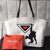 Replica Prada Printed Canvas Tote 1BG218 Monkey White CY01031