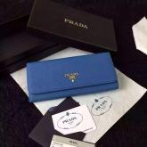 Designer Prada 1M1132 Saffiano Leather Long Fold Wallet - Blue CY01165