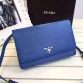 Prada Diamond Blue Saffiano Leather Wallet With Strap Clutch Bag 1M1361 CY01203