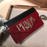 Prada Two-tone Leather Shoulder Bag 1BD101 Red CY01234