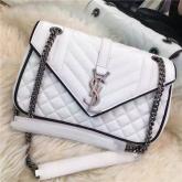 YSL Medium Classic Monogram Saint Laurent Satchel In Dove White And Black Mixed Matelasse Leather Replica CY00006