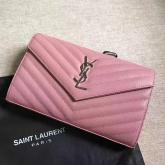 Designer YSL Saint Laurent Monogram Silver Chain Wallet Pink CY00014