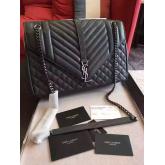 YSL Saint Laurent Classic Large Monogram Envelope Satchel In Dark Grey Leather CY00049