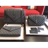 YSL Saint Laurent Classic Large Monogram Envelope Satchel In Dark Grey Leather CY00049