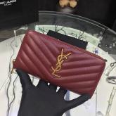 Designer YSL Saint Laurent Zip Around Wallet Textured Matelasse Leather 358094 Dark Red CY00053