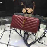 Designer YSL Saint Laurent Zip Around Wallet Textured Matelasse Leather 358094 Dark Red CY00053