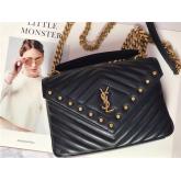 Ysl Saint Laurent Top Handle Medium College Black Bag With Gold Metal Chain CY00054