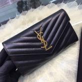 Replica YSL Saint Laurent Flap Wallet Textured Matelasse Leather 372264 Black CY00076