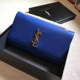 YSL Classic Medium Monogram Saint Laurent Satchel In Blue Smooth Calfskin Leather CY00088