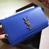 YSL Classic Medium Monogram Saint Laurent Satchel In Blue Smooth Calfskin Leather CY00088