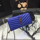 YSL Saint Laurent Zip Around Wallet Textured Matelasse Leather 358094 Blue CY00123