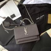 YSL Saint Laurent Sunset Monogram Saint Laurent Bag In Grey Grained Leather CY00127