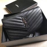 Designer YSL Saint Laurent Monogram Silver Chain Wallet Black CY00133