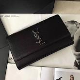 YSL Saint Laurent Classic Medium Kate Satchel Silver Hardware In Grained De Poudre Textured Leather Black CY00143