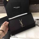 YSL Saint Laurent Classic Medium Kate Satchel Silver Hardware In Grained De Poudre Textured Leather Black CY00143