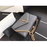 Designer YSL Saint Laurent Monogram Gold Chain Wallet Grey CY00149