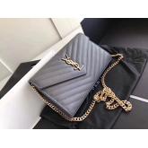 Designer YSL Saint Laurent Monogram Gold Chain Wallet Grey CY00149