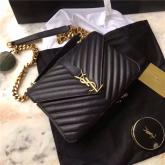 YSL Saint Laurent Medium College Bag In Black Matelasse Leather Gold Hardware CY00165