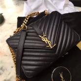 YSL Saint Laurent Medium College Bag In Black Matelasse Leather Gold Hardware CY00165