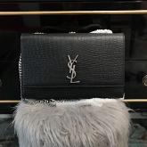 Replica YSL Saint Laurent Large Kate Chain Bag In Black Crocodile Embossed Leather CY00206