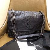 Designer YSL Saint Laurent Niki Chain Bag In Vintage Crinkled And Quilted Black Leather 498894 CY00214