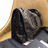 Designer YSL Saint Laurent Niki Chain Bag In Vintage Crinkled And Quilted Black Leather 498894 CY00214