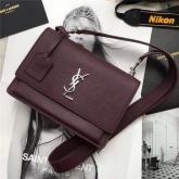 YSL Saint Laurent Medium Sunset Monogram Wine Red Leather Shoulder Bag CY00215