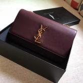 Designer YSL Classic Medium Monogram Saint Laurent Satchel In Wine Smooth Calfskin Leather CY00217