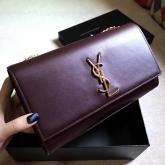 Designer YSL Classic Medium Monogram Saint Laurent Satchel In Wine Smooth Calfskin Leather CY00217