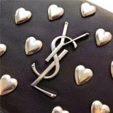 YSL Monogram Saint Laurent Heart Studded Chain Wallet In Black Leather And Oxidized Nickel 442015 CY00221