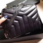 YSL 454317 Classic Small Loulou Monogram Saint Laurent Bowling Bag In Black "Y" Matelasse Leather CY00226