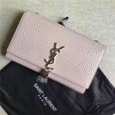 Replica YSL Classic Medium Kate Monogram Saint Laurent Tassel Satchel In Pink Crocodile Embossed Shiny Leather 354119 CY00240