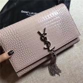 Replica YSL Classic Medium Kate Monogram Saint Laurent Tassel Satchel In Pink Crocodile Embossed Shiny Leather 354119 CY00240