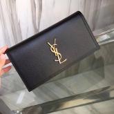 YSL Saint Laurent Classic Monogram Clutch In Grained De Poudre Textured Leather 400409 Black CY00259