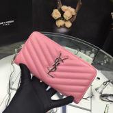 YSL Saint Laurent Zip Around Wallet Textured Matelasse Leather 358094 Light Pink Replica CY00279