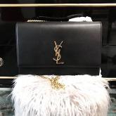 YSL Saint Laurent Large Kate Chain Bag In Black Smooth Leather CY00297