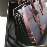 Replica YSL Yves Saint Laurent Classic Small Sac De Jour Bag In Dark Blue Grained Leather With Claret Red Handle CY00339