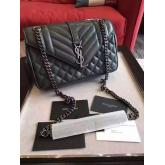 Designer YSL Saint Laurent Classic Medium Monogram Envelope Satchel In Dark Grey Leather CY00380