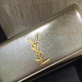 YSL Saint Laurent Classic Monogram Clutch In Grain Metallic Leather Pale Gold CY00390