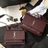 YSL Saint Laurent Sunset Monogram Saint Laurent Bag In Wine Red Grained Leather CY00401